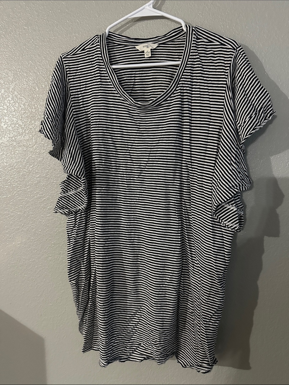 Terra & Sky Black and White Striped Ruffle Sleeve Tee